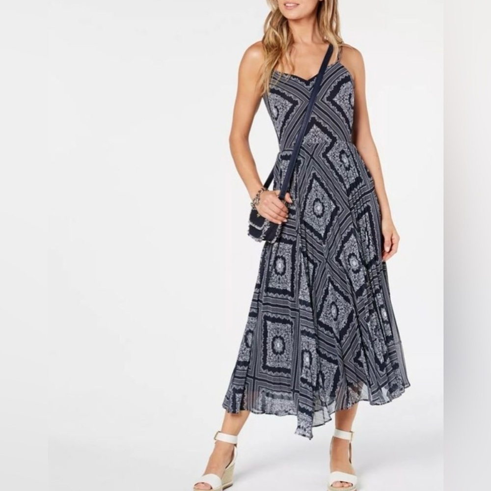 Tommy Hilfiger Elegant Blue and White Patterned Dress, pleated skirt 12